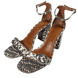 Coach Maya Snakeskin Print Sandals Block Heel Leather Women's Size 9 Black Cream